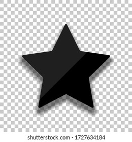 Simple star, rating symbol. Black glass icon with soft shadow on transparent background