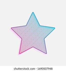 Simple star, rating symbol. Colored logo with diagonal lines and blue-red gradient. Neon graphic, light effect