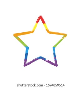 Simple star, rating symbol, outline design. Drawing sign with LGBT style, seven colors of rainbow (red, orange, yellow, green, blue, indigo, violet