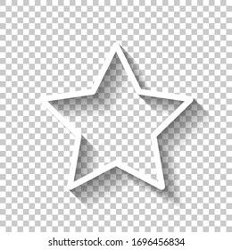 Simple star, rating symbol, outline design. White icon with shadow on transparent background