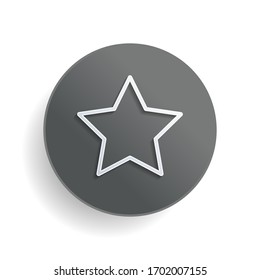 Simple star, rating symbol, outline design. White paper symbol on gray round button or badge with shadow