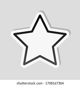 Simple star, rating symbol, outline design. Sticker style with white border and simple shadow on gray background