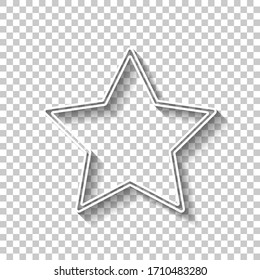 Simple star, rating symbol, outline design. White outline sign with shadow on transparent background