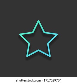 Simple star, rating symbol, outline design. Colorful logo concept with soft shadow on dark background. Icon color of azure ocean