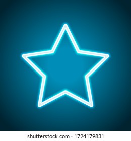 Simple star, rating symbol, outline design. Neon style. Light decoration icon. Bright electric symbol