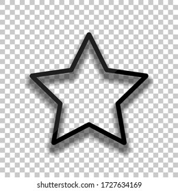 Simple star, rating symbol, outline design. Black glass icon with soft shadow on transparent background