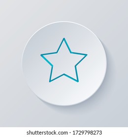 Simple star, rating symbol, outline design. Cut circle with gray and blue layers. Paper style