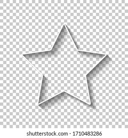 Simple star, rating symbol. White outline sign with shadow on transparent background