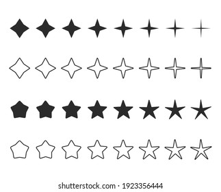 Simple star shape. Star border wireframe set Isolated on white background.