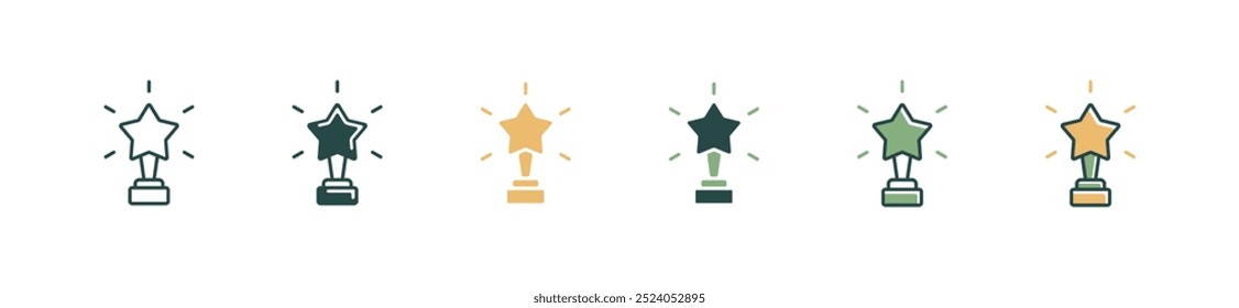 ícone de prêmio de estrela simples conjunto shinning trophy cup competição vencedor prêmio vetor ilustração