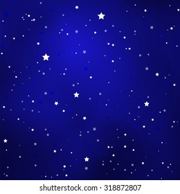 Simple Starry Royal Blue Sky with Bright Simple Stars - Vector Illustration