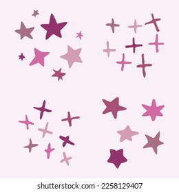 Conjunto simple de vectores de motivos de cielo estrellado. Colección de iconos nocturnos para el escalón astrológico de la hora de la cama. 