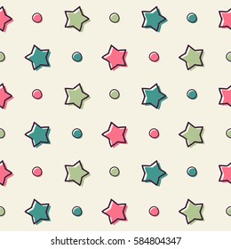Simple stars and dots seamless vector pattern.