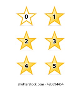 Simple Stars Rating. Yellow Shapes with Shadow on White Background