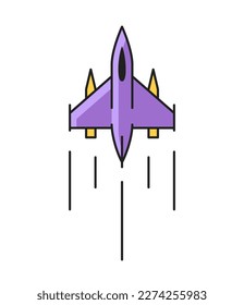 Simple icono de la nave. Pegatina retro con nave espacial o nave espacial futurista. Elemento de diseño para videojuegos antiguos de 8 bits. Aventura espacial. Dibujo vectorial plano de dibujos animados aislado en fondo blanco