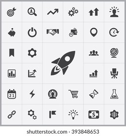 Simple startup icons set. Universal startup icon to use for web and mobile UI, set of basic startup elements