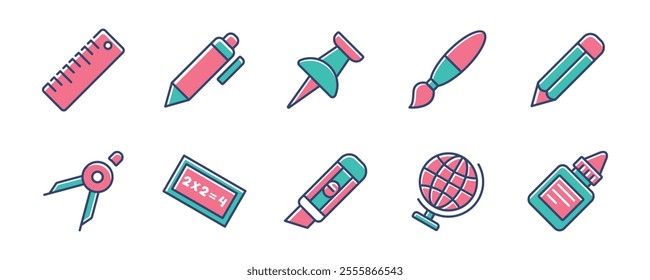simple stationery office icon set education school supply vector illustration