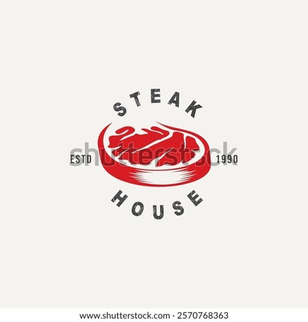 Simple Steak House logo, Meat House, and Grill logo icon.