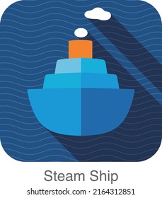 Simple Steam Ship Flat Icon, Vector Illustration