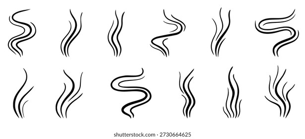Simple steam and smoke lines showing heat, aroma and vapour. Perfect for coffee, tea, cooking icons, warm smell symbols and logo accents.