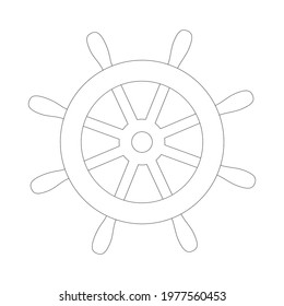 Simple steering wheel icon. Steer the ship, turn the steering wheel. Outline, line art, black and white icon, stock vector illustration isolated on white background. Can be used as a sign or symbol.