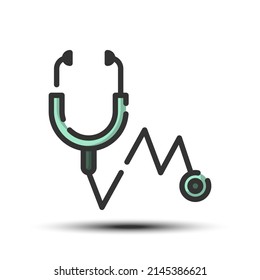 Simple stethoscope filled line icon, listen and monitoring small shadow monotone color on the white background
