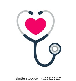 Простой значок стетоскопа в форме сердца. Символ здоровья и медицины, Изолированная векторная иллюстрация.
