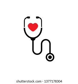 Simple stethoscope icon with heart shape. Health and medicine symbol,
