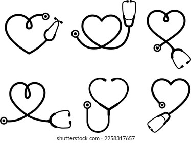 Icono de estetoscopio simple con forma cardíaca. Iconos de salud y medicina, Ilustración vectorial aislada.