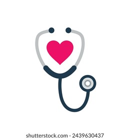 Icono de estetoscopio simple con forma de corazón. Símbolo de salud y medicina, ilustración vectorial.