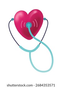 Icono de estetoscopio simple con forma de corazón. Símbolo de salud y medicina, Ilustración vectorial aislada