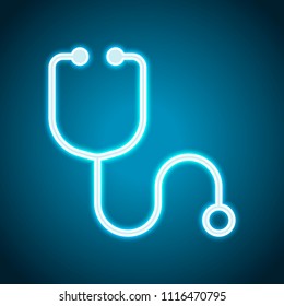 Simple stethoscope icon. Linear, thin outline. Neon style. Light decoration icon. Bright electric symbol