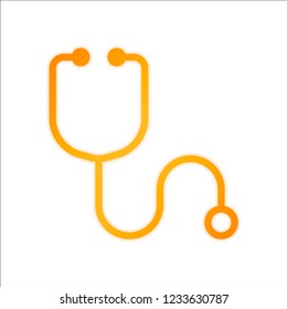 Simple stethoscope icon. Linear, thin outline. Orange sign with low light on white background