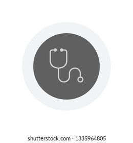 Simple stethoscope icon. Linear, thin outline. Icon in colored circle with gray bold border. Web button, modern flat design