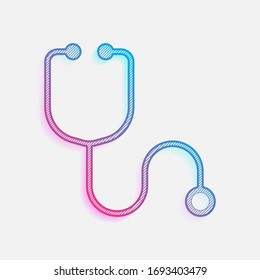 Simple stethoscope icon. Linear, thin outline. Colored logo with diagonal lines and blue-red gradient. Neon graphic, light effect