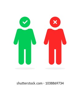 simple stick figure with checkmarks. concept of change of mood or mental condition in psychiatry. flat trend modern red and green recruitment logotype graphic art design isolated on white background