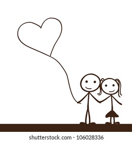 simple stick figure with heart balloon background