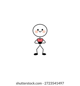 Simples figura de vara segurando um coração vermelho. Ilustração minimalista transmitindo amor, afeto e cuidado. Design limpo em um fundo branco, ideal para várias mensagens sinceras.