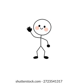 Einfache Strichfigur mit rundem Kopf, rosigen Wangen und einer freundlichen Welle. Minimalistische Illustration auf sauberem, weißem Hintergrund, die Wärme und Positivität vermittelt.