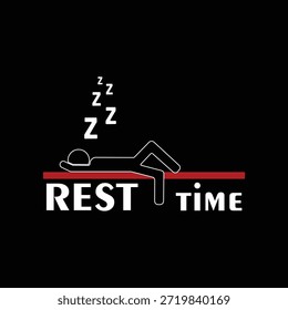 Simple stick figure sleeping on a line with bold typography