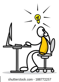 Simple stick figure using computer and has a good idea