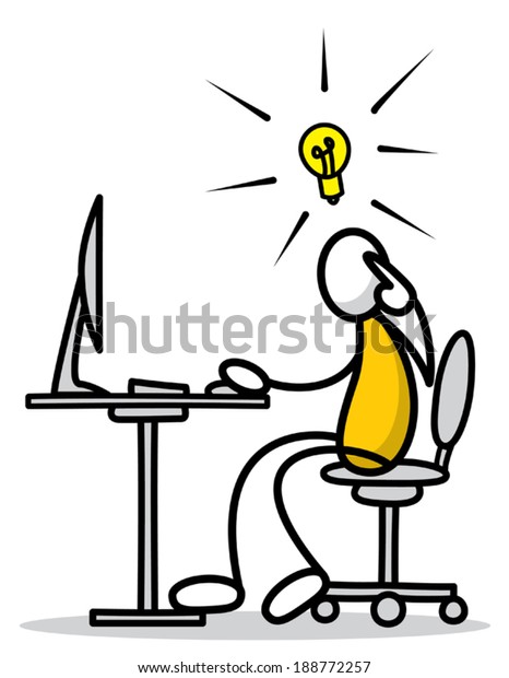 Simple Stick Figure Using Computer Has Stock Vector (Royalty Free ...