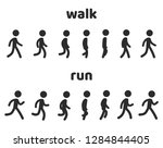 Simple stick figure walk and run cycle animation, 6 frame loop. Character sprite sheet vector illustration set.
