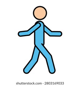 A simple stick figure walking with arms outstretched in a carefree outdoor setting