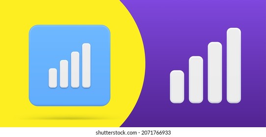 Simple stick level measurement button 3d icon set vector illustration. Stave performance measure control panel cyberspace. Measuring power progress volume, wifi signal, speed scale interface indicator