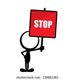 simple stick man with a red stop sign