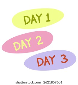 simple sticker day one, two, and day three, for scrapbook and notepad.
