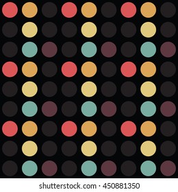 Simple but still unique seamless pattern in polka dot style with a nice retro look. Perfect for women's clothing or wall decoration. Easy to print on fabric or paper. Stock vector background.