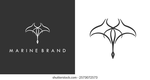 simple stingray line icon logo vector design, modern logo pictogram design of manta ray fish