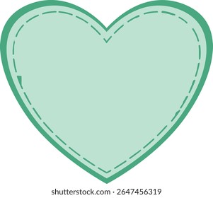 Eenvoudige gestikte hartvorm met zachte groene tint, ideaal voor romantische ontwerpen met een liefdesthema, scrapbooking-elementen of Valentijnse illustraties.